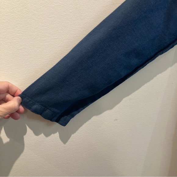 CLICK Sz L 100% Linen Patch Pockets Button Slit Shift Crew Neck Dress - Picture 4 of 8